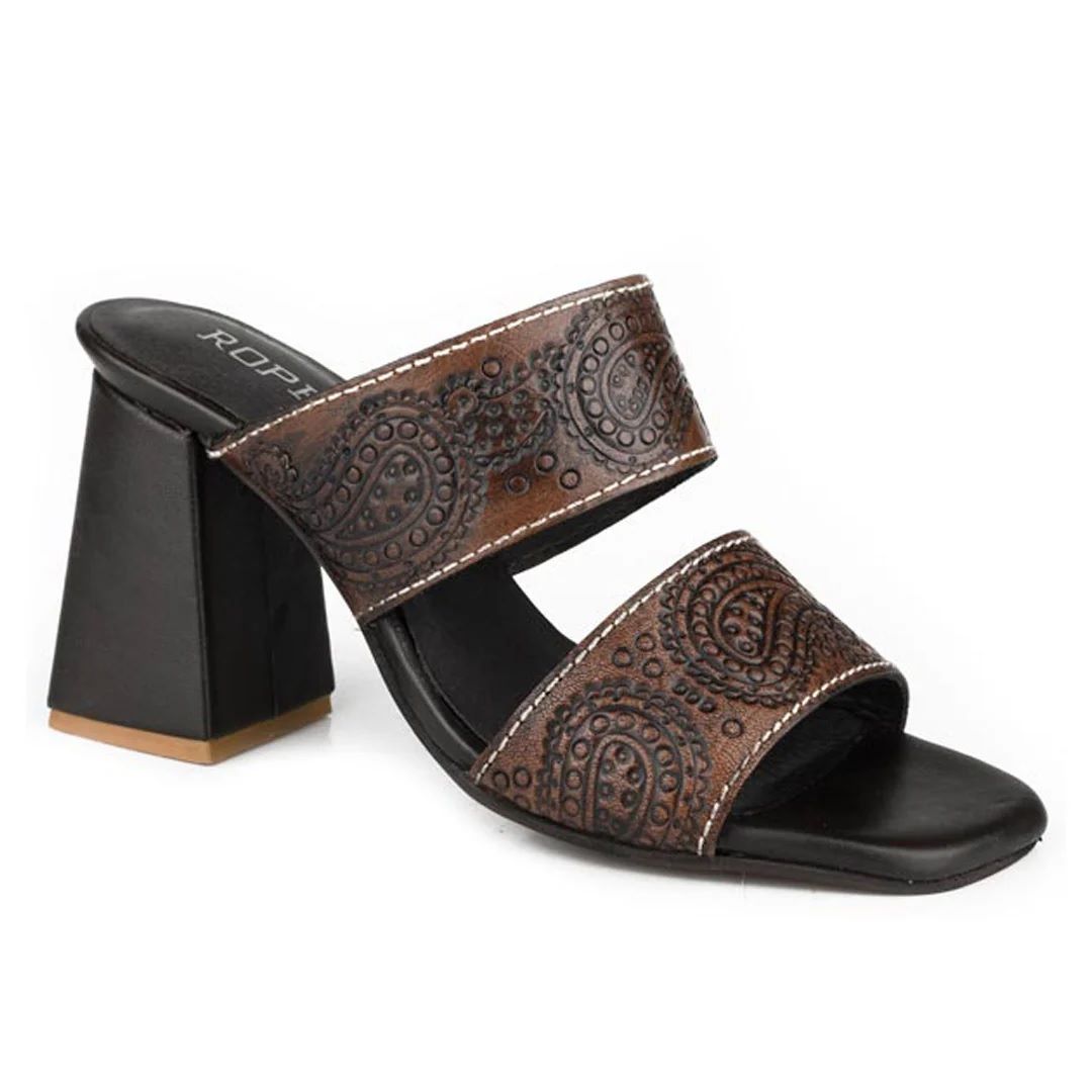 Roper Stella Womens Tooled Leather Sandal - Brown [sz:7.0]