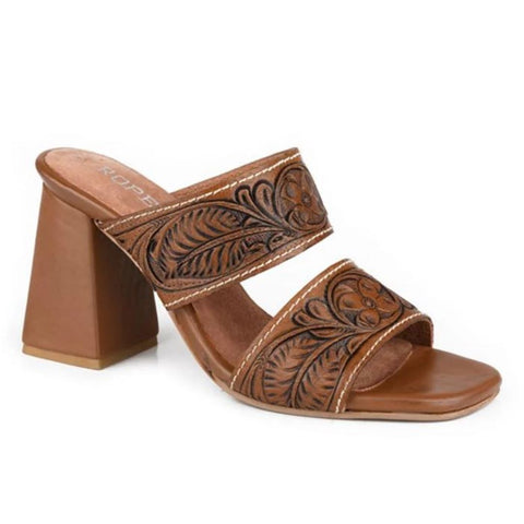 Roper Stella Womens Tooled Leather Sandal - Tan [sz:7.0]