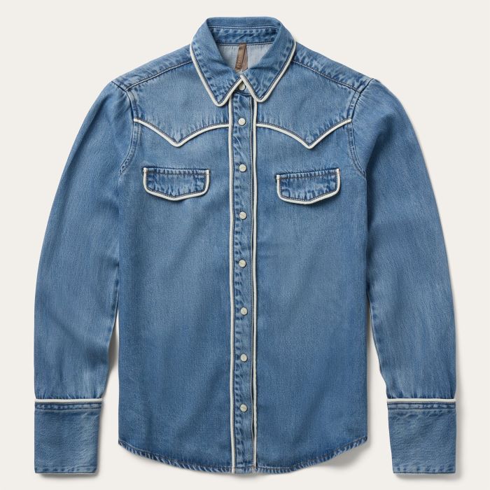 Stetson Piped Womens Denim Long Sleeve Shirt [sz:s]