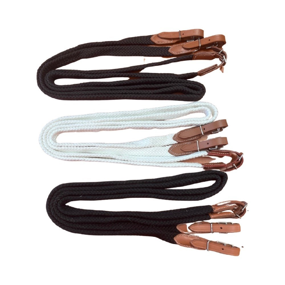 Reins Cotton Plaited Brass Buckle Red Centre - Black