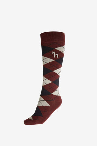 HORZE ALANA CHECKED SUMMER SOCKS - BURGUNDY RED/NAVY BLUE