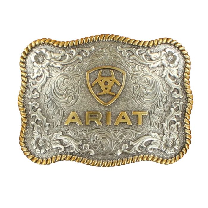 Ariat Belt Buckle - Antique Silver  & Gold Rectangle 
