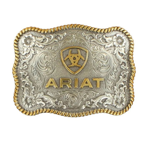 Ariat Belt Buckle - Antique Silver  & Gold Rectangle 