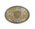Ariat Belt Buckle - Oval Berry Edge Floral Filigree Aged Silver/aged Gold