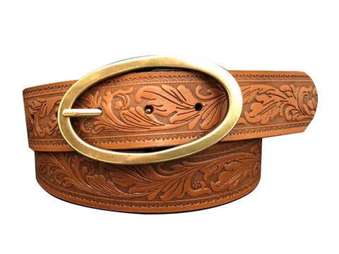 ROPER WOMENS 1.1/2" LEATHER EMBOSSED BELT [SZ:SMALL CL:TAN]