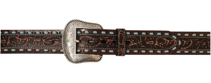 BELT ROPER MENS TOOLED LEATHER WITH TURQUOISE LACING [SZ:32 CL:TAN]