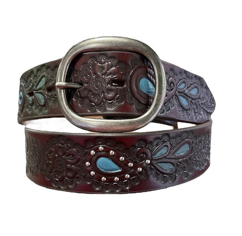 ROPER WOMENS BELT - 1.5" PAISLEY FLORAL TOOLED