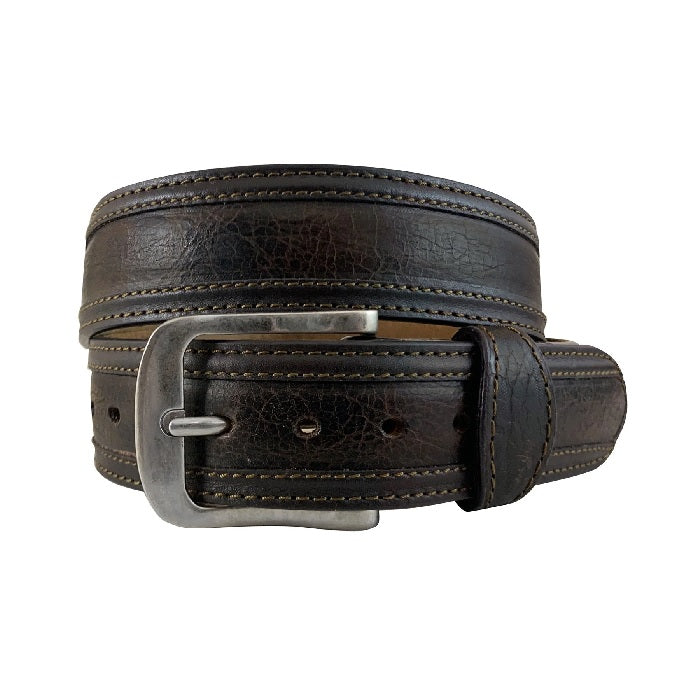 Roper Distressed American Bison Leather Belt 1.1/2" - Chocolate