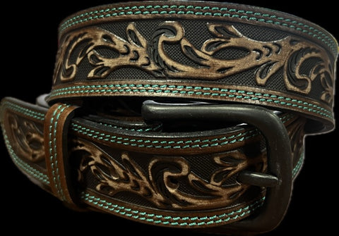 ROPER BRIDLE 1.1/2" WOMENS BUFFALO BELT - BROWN LEATHER