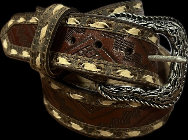 Roper Aztec Embossed 1.1/2" Mens Belt - Genuine Leather Brown