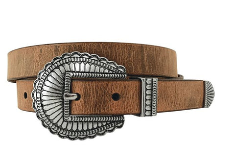 ROPER WOMENS DISTRESSED LEATHER BROWN BELT - 3 PIECE BUCKLE [SZ:S]