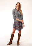 DRESS ROPER WOMENS STUDIO WEST COLLECTION LONG SLEEVE DRESS PRINT [SZ:S CL:BLACK]