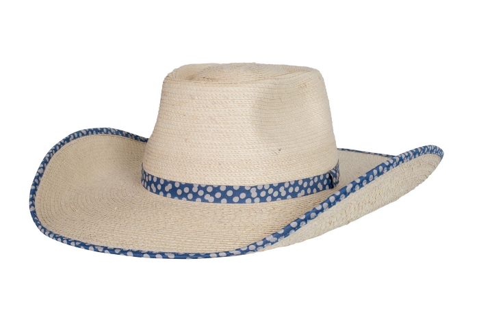 SUNBODY AVA STANDARD PALM LEAF HAT - NAVY DOTS [SZ:55]