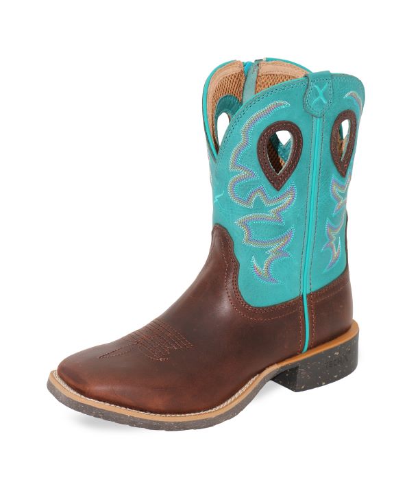 TWISTED X WOMENS 9" TECH X2 ZIP BOOT - CHOCOLATE TRUFFLE/ OCEAN BLUE [SZ:6.5]