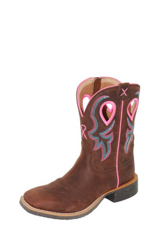 Twisted X Womens 9" Tech X2 Zip Boot - Chocolate Truffle/pink/blue [sz:6.5c]
