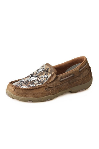 TWISTED X JUNIOR BARBED SKULL CASUAL MOCS - BOMBER/BROWN CAMO