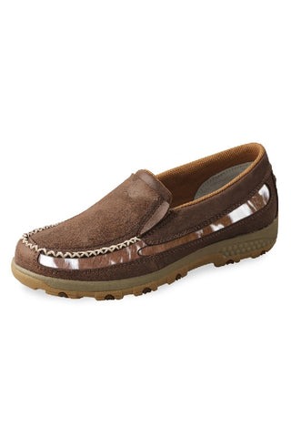 TWISTED X CASUAL COW FUR CELLSTRETCH WOMENS SLIP ON MOC - BROWN/BROWN FUR