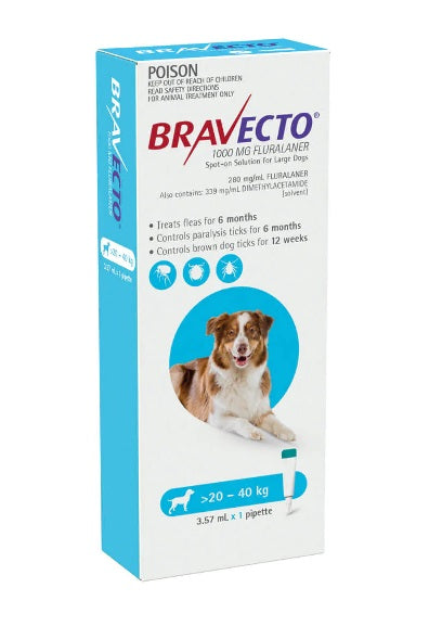 Bravecto Dog Spot On 20kg-40kg Large Blue 1pack