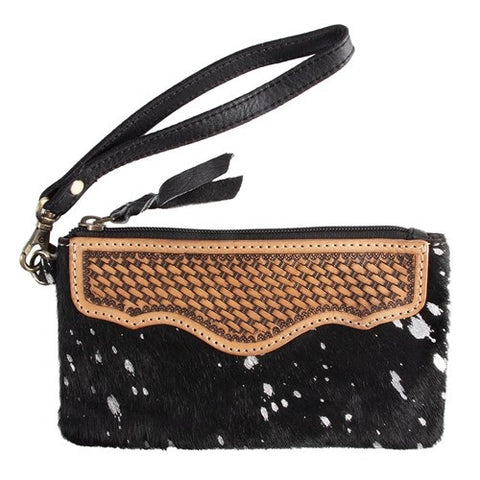 FORT WORTH COWHIDE LEATHER LADIES PURSE - BLACK/SILVER