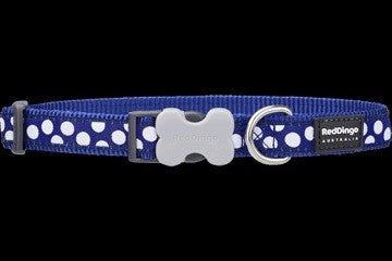 RED DINGO NAVY WITH WHITE SPOTS DOG COLLAR - NAVY