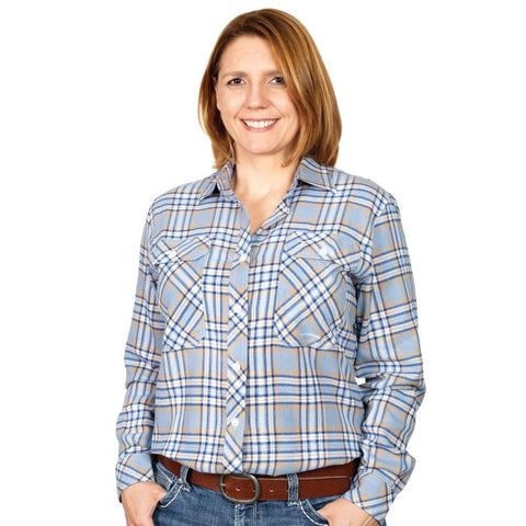 JUST COUNTRY WOMENS BROOKE FLANNEL SHIRT BLUE/WHITE