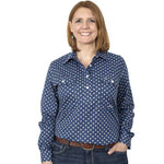 JUST COUNTRY GEORGIE HALF BUTTON PRINT WORKSHIRT - NAVY POLKA DOT