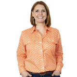 JUST COUNTRY ABBEY FULL BUTTON PRINT WORKSHIRT - CORAL POLKA DOT