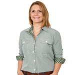 JUST COUNTRY ABBEY FULL BUTTON PRINT WORKSHIRT - OLIVE MINI CHECK