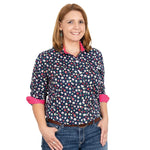 JUST COUNTRY GEORGIE HALF BUTTON PRINT WORKSHIRT - NAVY FLORAL