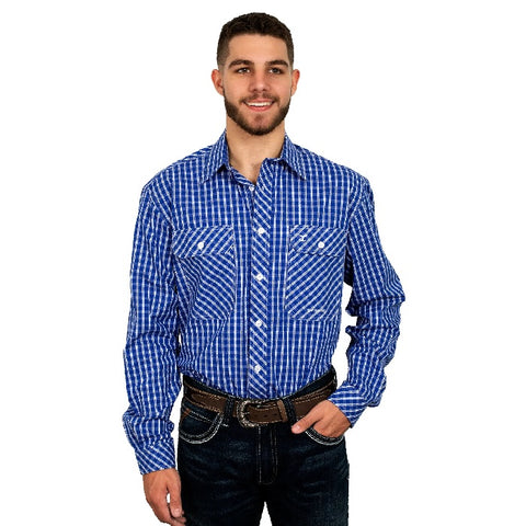 JUST COUNTRY AUSTIN MENS FULL BUTTON CHECK PRINT WORKSHIRT - COBOLT/WHITE