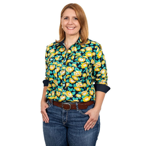 JUST COUNTRY WOMENS ABBEY SHIRT - NAVY SUNFLOWER