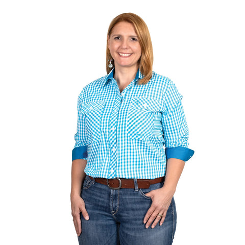 JUST COUNTRY ABBEY FULL BUTTON PRINT WORKSHIRT - BLUE JEWEL CHECK