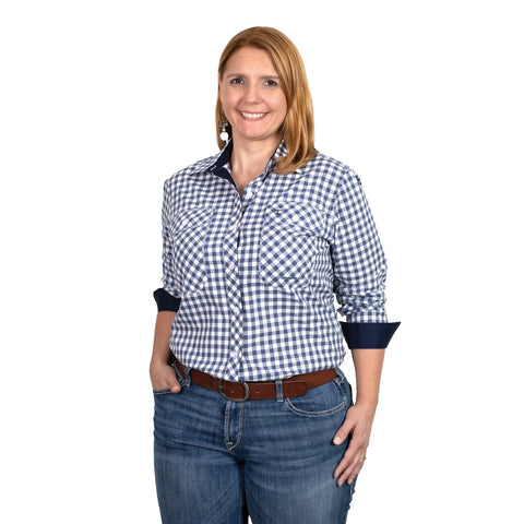 JUST COUNTRY ABBEY FULL BUTTON PRINT WORKSHIRT - NAVY CHECK