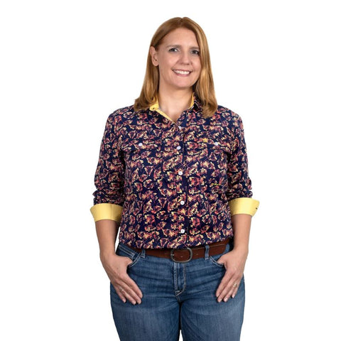 JUST COUNTRY ABBEY FULL BUTTON - NAVY DANDELIONS [SZ:10]