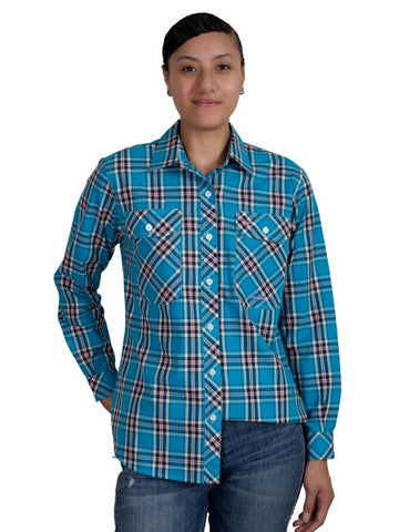JUST COUNTRY ABBEY FULL BUTTON PRINT WORKSHIRT - BLUE JEWEL PLAID [SZ:10]