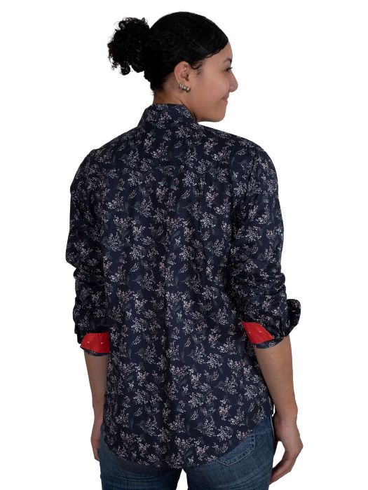 JUST COUNTRY ABBEY FULL BUTTON PRINT WORKSHIRT - NAVY BABYS BREATH [SZ:10]