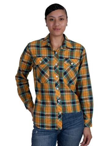 JUST COUNTRY ABBEY FULL BUTTON PRINT WORKSHIRT - MUSTARD/NAVY PLAID [SZ:10]