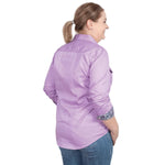 JUST COUNTRY JAHNA TRIM HALF BUTTON PRINT WORKSHIRT - ORCHID / NAVY BABYS BREATH [SZ:8]