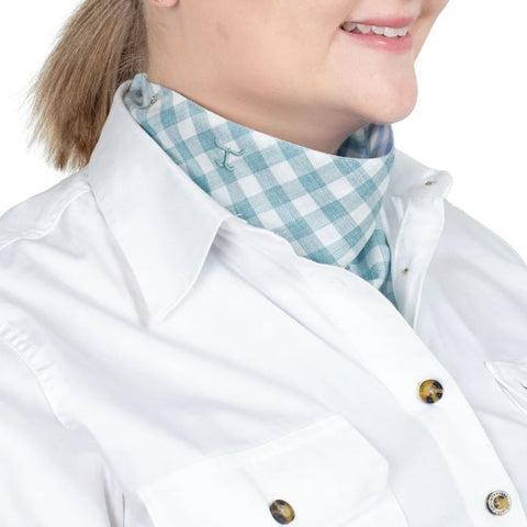 JUST COUNTRY CARLEE DOUBLE SIDED SCARF - DUSTY TURQUOISE CHECK/BLUE CHECK [SZ:44]