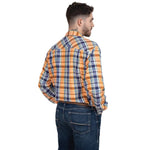JUST COUNTRY AUSTIN MENS FULL BUTTON CHECK PRINT WORKSHIRT - ORANGE/ NAVY PLAID [SZ:M]