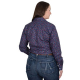 Just Country Georgie Half Button Print Workshirt - Navy Roses [sz:12]