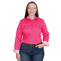 JUST COUNTRY JAHNA TRIM HALF BUTTON PRINT WORKSHIRT - HOT PINK/WHITE [SZ:12]