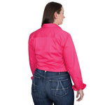 JUST COUNTRY JAHNA TRIM HALF BUTTON PRINT WORKSHIRT - HOT PINK/WHITE [SZ:12]