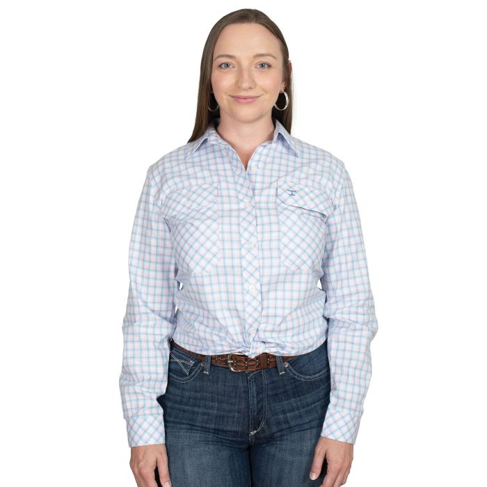 JUST COUNTRY ABBEY FULL BUTTON PRINT WORKSHIRT - LIGHT PINK CHECK [SZ:10]