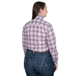 JUST COUNTRY ABBEY FRILLS FULL BUTTON PRINT WORKSHIRT - MUSK PINK LUREX PLAID [SZ:10]