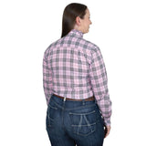 JUST COUNTRY ABBEY FRILLS FULL BUTTON PRINT WORKSHIRT - MUSK PINK LUREX PLAID [SZ:10]