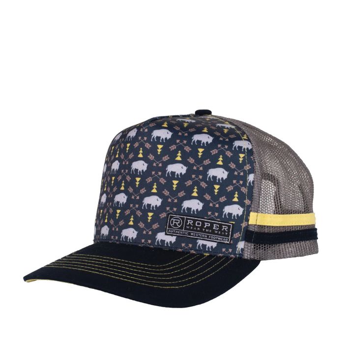 Roper Bison Print Trucker Cap - Navy [sz:2]