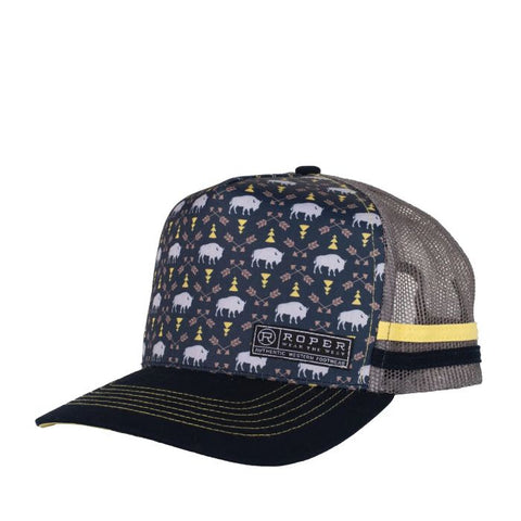 Roper Bison Print Trucker Cap - Navy [sz:2]