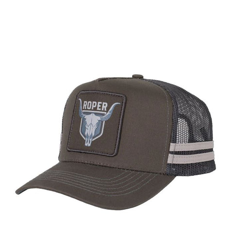 Roper Bull Skull Trucker Cap - Steel Grey 