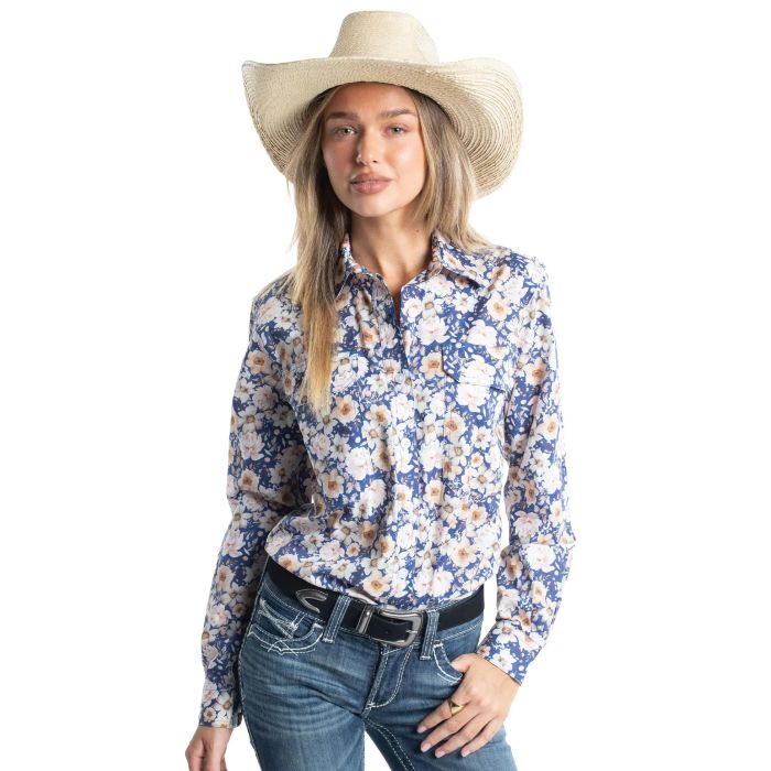 Just Country Abbey Full Button - Blue Vintage Floral [sz:8]